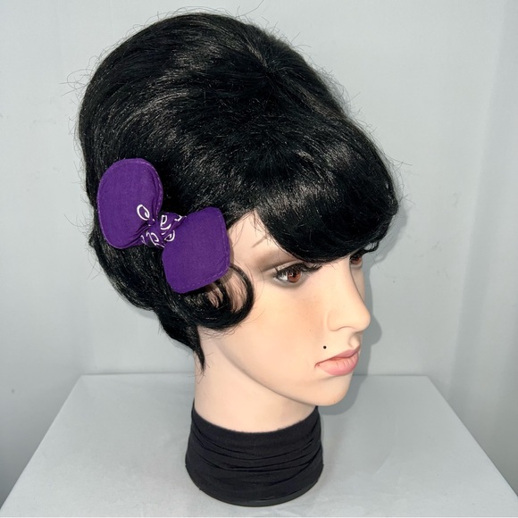 Dark Purple Paisley Rockabilly Bandana Knotted Hair Bow - Picture 3 of 11